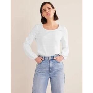 BODEN Scoop Neck Textured Top in White Size 6